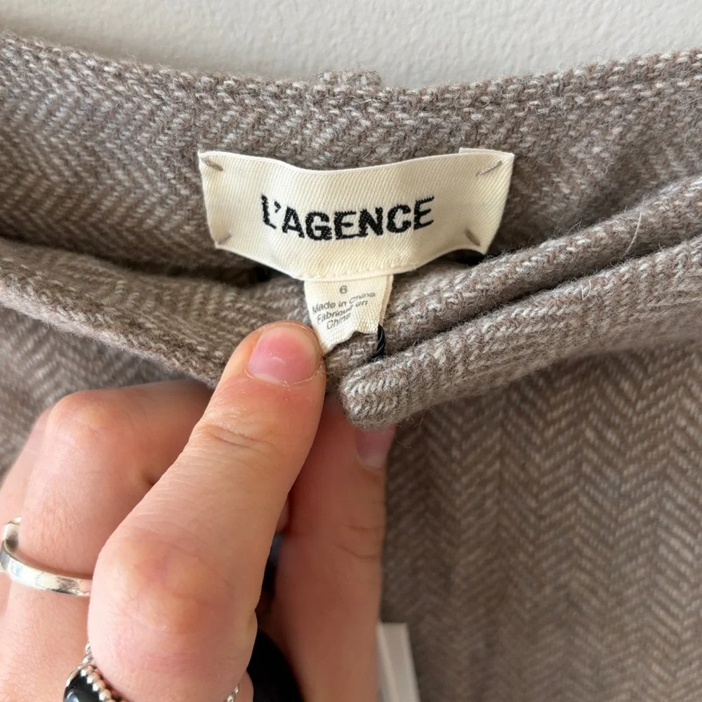 NWT L’AGENCE Ludivine Wool Blend Trouser in Beige/Tan Herringbone - 6